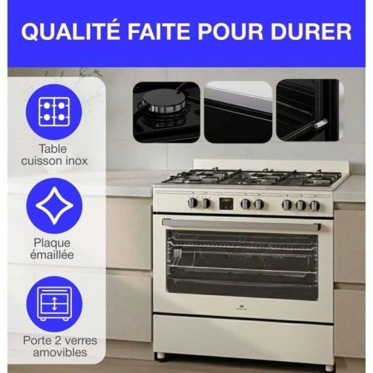 Cuisinière gaz indépendante Continental Edison CECP9060CD 5 feux Four 95L