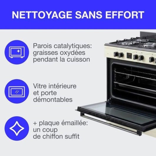 Cuisinière gaz indépendante Continental Edison CECP9060CD 5 feux Four 95L