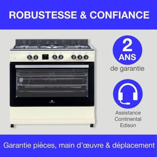 Cuisinière gaz indépendante Continental Edison CECP9060CD 5 feux Four 95L