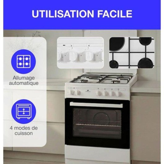 Cuisinière mixte Continental Edison Cecm60fcw 3 feux gaz 1 plaque électrique