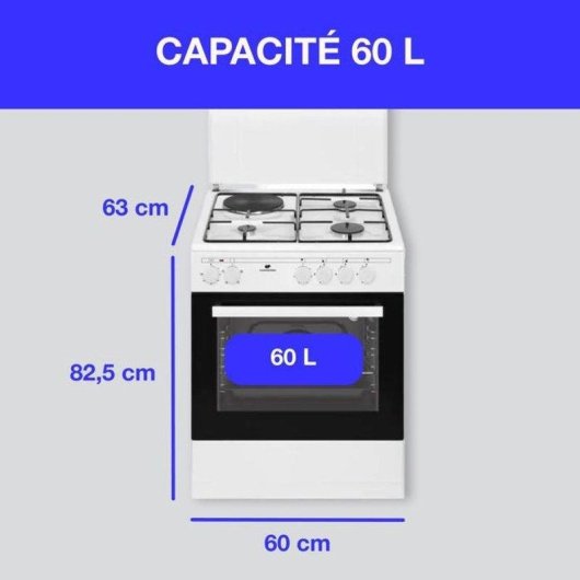 Cuisinière mixte Continental Edison Cecm60fcw 3 feux gaz 1 plaque électrique