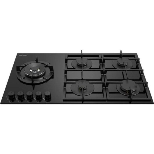 Plaque de cuisson gaz encastrable Daewoo BH9GKF51BNH 90 cm cristal noir 5 feux