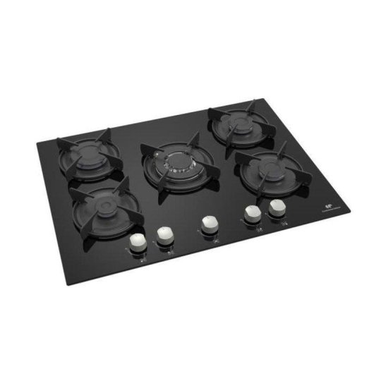 Placa de gas Continental Edison 5 fuegos vidrio templado negro mandos frontales electrónicos