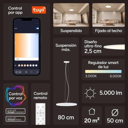 Plafón LED Smart Ksix Levora Plus CCT 5.000 lm Ø50 cm 40 W