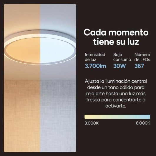Plafón Ksix Levora Glow CCT+RGBIC Ø42 cm 3.700 lúmenes 30 W Ultrafino Tuya