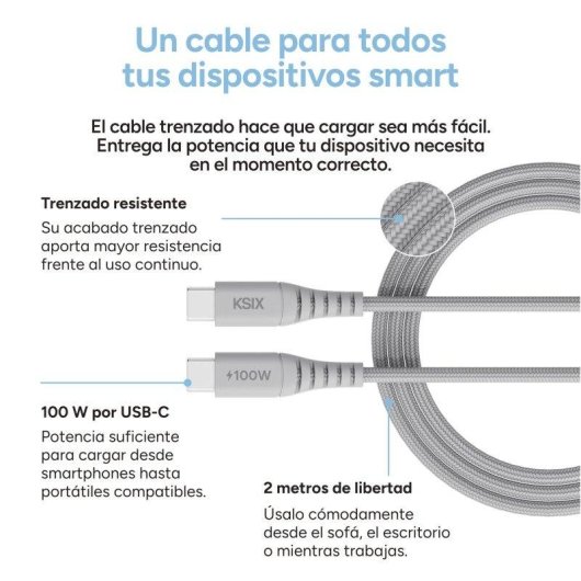Cargador de red Ksix VoltView 100W GaN con pantalla TFT y cable 2m