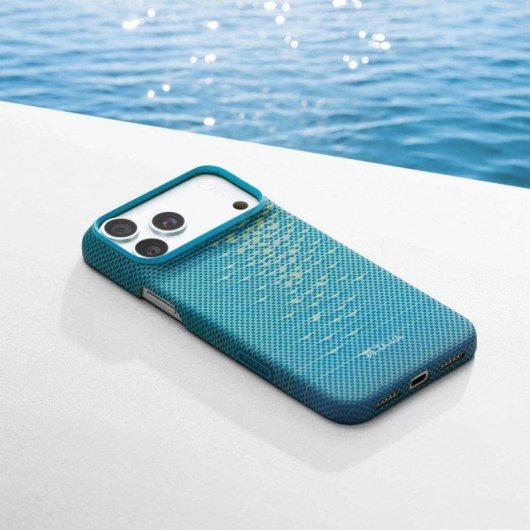 Funda para móvil PITAKA Edge de aramida azul MagSafe para iPhone 18 Pro Max
