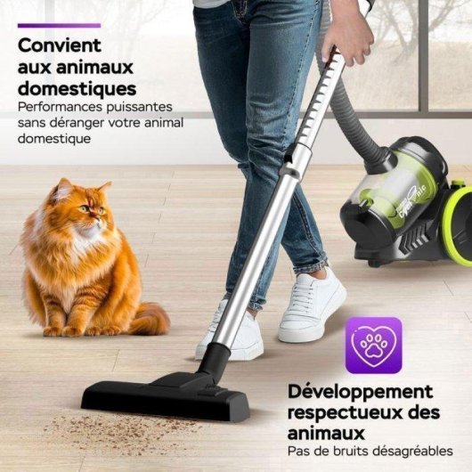 Aspirateur sans Sac Turbotronic CV07 700W 2,5L Filtre HEPA Noir Vert