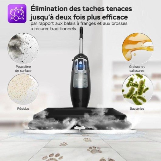 Moppe à vapeur Turbotronic Aquavac TT-AQV700 1200 W double tampon rotatif