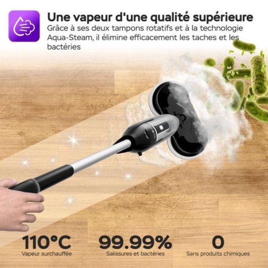 Moppe à vapeur Turbotronic Aquavac TT-AQV700 1200 W double tampon rotatif
