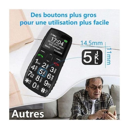 Artfone C1+ 4G 2.8" Touch Clavier Gros Bouton SOS Noir