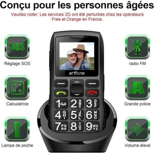 Artfone C1+ Téléphone Senior Grandes Touches SOS Bluetooth Noir