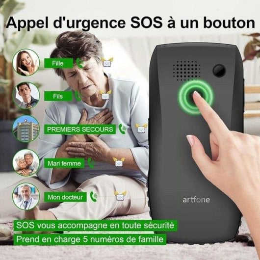 Artfone C1+ Téléphone Senior Grandes Touches SOS Bluetooth Noir