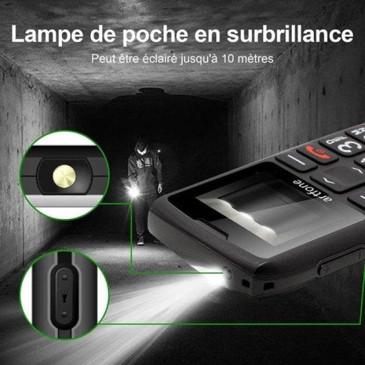 Artfone C1+ Téléphone Senior Grandes Touches SOS Bluetooth Noir