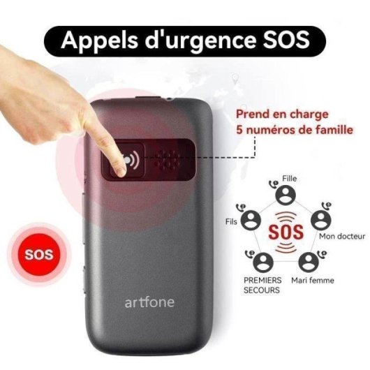 Artfone G6 4G 2,4" Double Écran Bouton SOS Gris