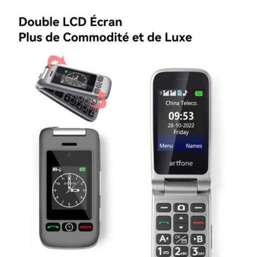 Artfone G6 4G 2,4" Double Écran Bouton SOS Gris