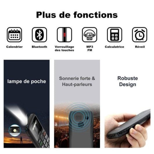 Artfone C1+ 4G 1,77" Bouton SOS Double SIM Radio FM