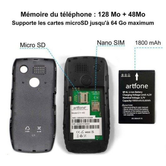 Artfone C1+ 4G 1,77" Bouton SOS Double SIM Radio FM