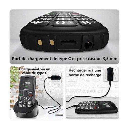 Artfone C1+ 4G 2.8" Grandes touches Bouton SOS Noir