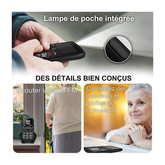 Artfone C1+ 4G 2.8" Grandes touches Bouton SOS Noir