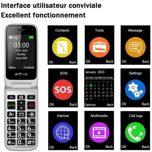 Artfone G6 4G 2,4" Double SIM Bouton SOS Noir