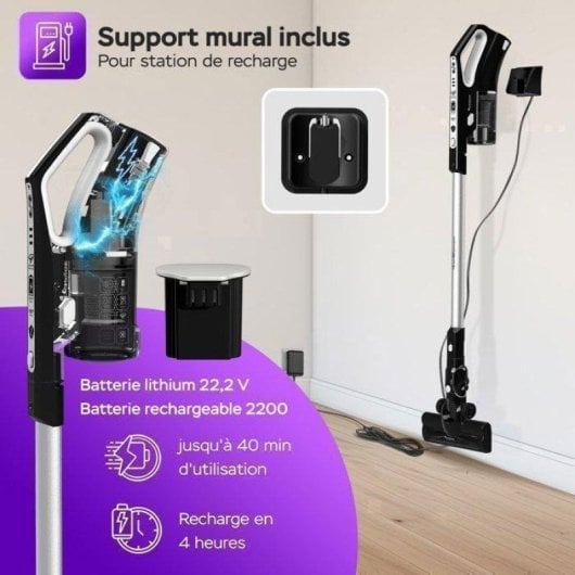 Aspirateur sans Fil Turbotronic VS280 180W 40 min Noir 2 en 1 Ciclonique