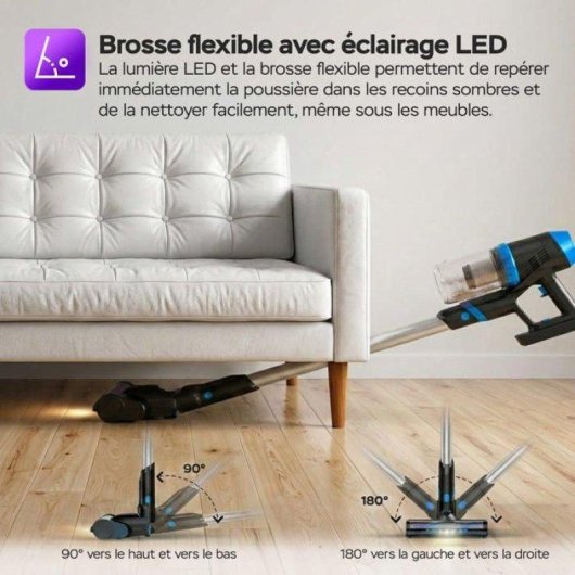 Aspirateur sans Fil Turbotronic Cyclone27 TT-C27 120W 32 min Bleu Filtres HEPA