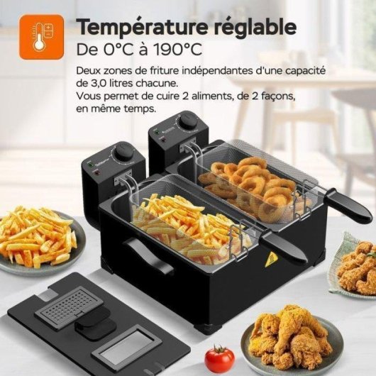 Friteuse Turbotronic DF2 Double Cuve 6L 3600W Double Panier Thermostats Indépendants