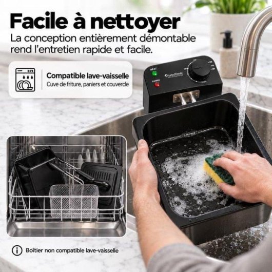 Friteuse Turbotronic DF3 Double Panier 5L 2200W Fenêtre Inox Noir