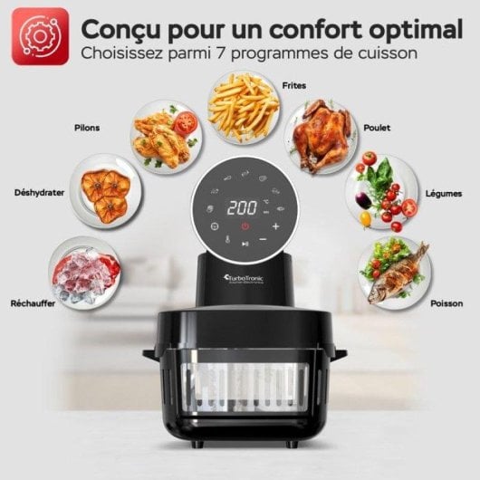 Airfryer Turbotronic AFG6 6L 1600W Cuve Verre 7 Programmes Noir