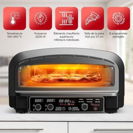 Four à pizza TurboTronic PO14 électrique 2200W 400°C 37cm Pierre incluse