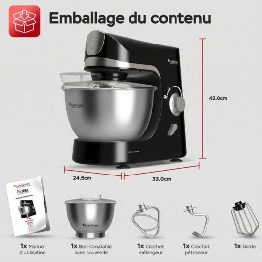 Robot de cuisine Turbotronic TT-002 Pro-Mix 2000W 5L 6 vitesses bol inox