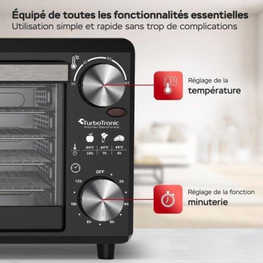 Déshydrateur TurboTronic FD14 14L 5 Plateaux Température 30-80 °C Minuterie