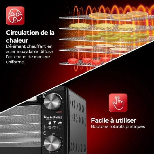 Déshydrateur TurboTronic FD14 14L 5 Plateaux Température 30-80 °C Minuterie