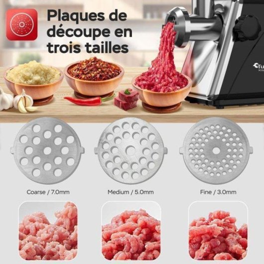 Hachoir a viande Turbotronic TT-MG20 550 W 2000 W max 3 plaques