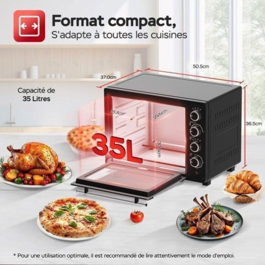 Mini Four Turbotronic EV35 Convection 35L 1600W 230°C Minuterie Noir
