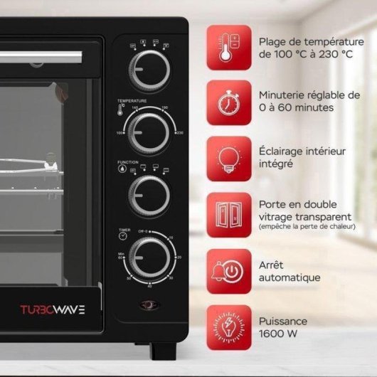 Mini Four Turbotronic EV35 Convection 35L 1600W 230°C Minuterie Noir