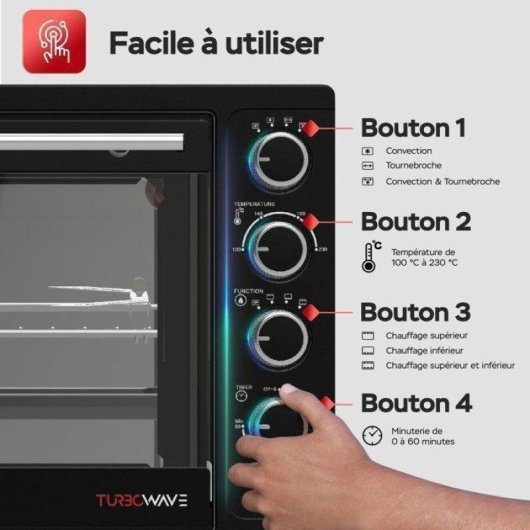 Mini Four Turbotronic EV35 Convection 35L 1600W 230°C Minuterie Noir