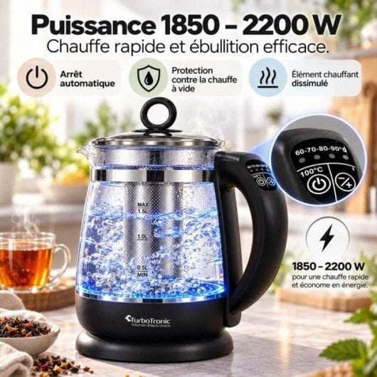 Bouilloire Turbotronic TT-LED11 1,5 L 2200 W 5 températures filtre à thé