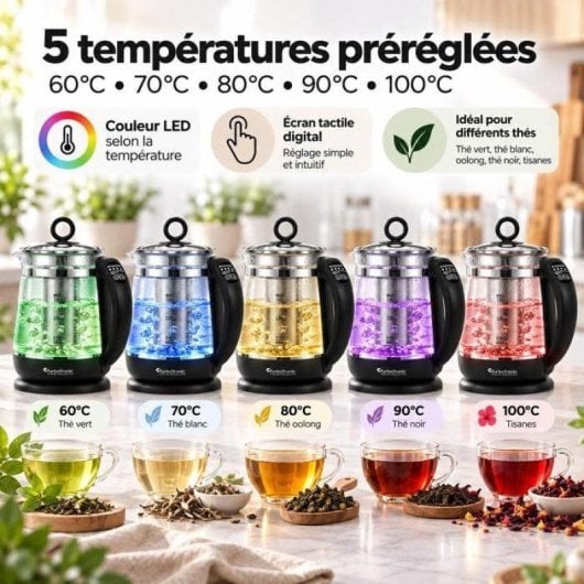 Bouilloire Turbotronic TT-LED11 1,5 L 2200 W 5 températures filtre à thé