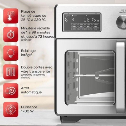Mini Four TurboTronic AFD32 2-en-1 AirFryer 32L 1700W 12 Programmes Inox