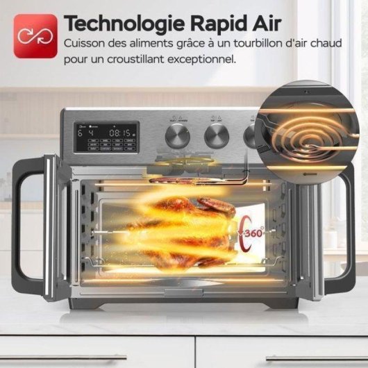 Mini Four TurboTronic AFD32 2-en-1 AirFryer 32L 1700W 12 Programmes Inox