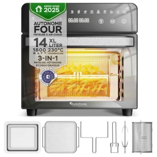 Mini Four Turbotronic AFO14 2-en-1 AirFryer Convection 14L 1800W 18 Programmes Noir