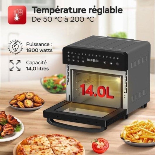 Mini Four Turbotronic AFO14 2-en-1 AirFryer Convection 14L 1800W 18 Programmes Noir