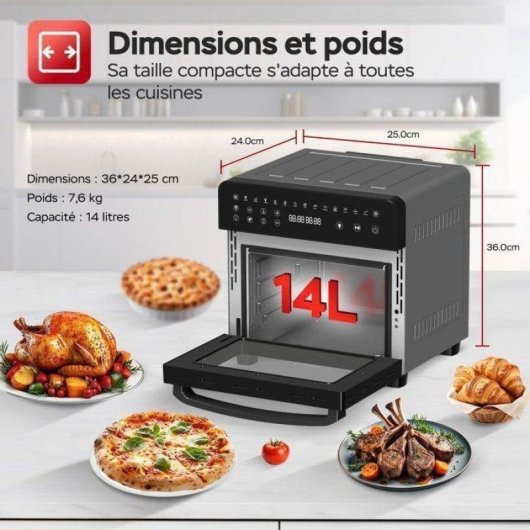 Mini Four Turbotronic AFO14 2-en-1 AirFryer Convection 14L 1800W 18 Programmes Noir