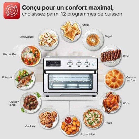 Mini Four TurboTronic AF32DRD 2-en-1 AirFryer 32L 1700W 12 Programmes Inox/Noir
