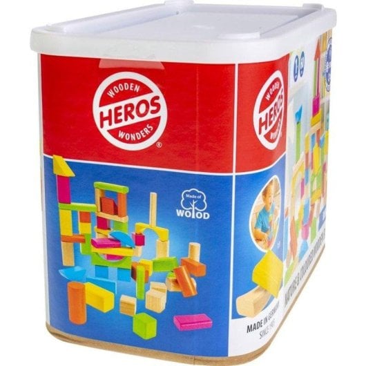 Hero Set De Blocos De Construção Em Madeira Heros 60 Peças FSC Naturais E Cores