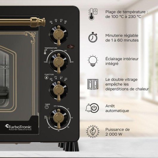 Mini Four Turbotronic TT-R45 45L 2000W Convection Gril Rôtissoire Noir