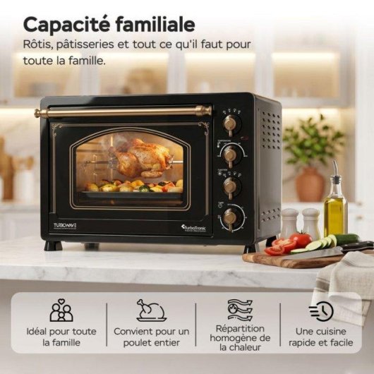 Mini Four Turbotronic TT-R45 45L 2000W Convection Gril Rôtissoire Noir