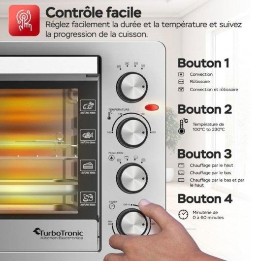Mini Four TurboTronic TT-EVS38 Convection Asador 38L 230°C 4 Programmes Gris